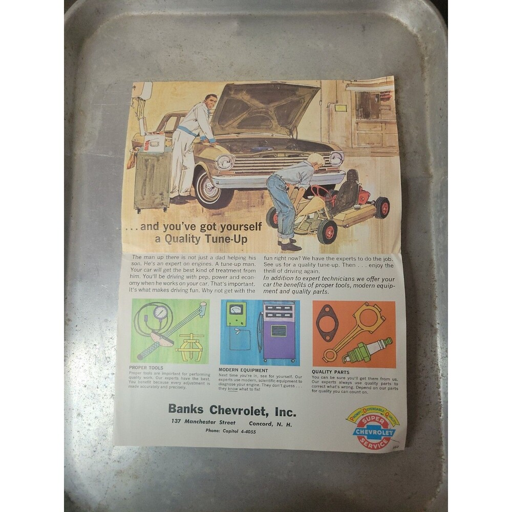 Vtg 1965 Chevrolet Dealer Mailer Flyer Service AD Banks Concord NH Car Auto